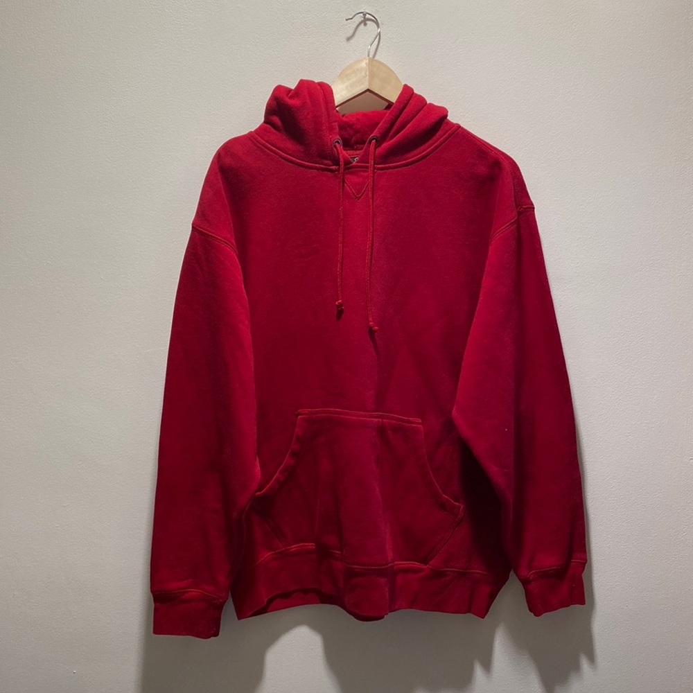 Mens Vintage Footlocker pullover hoodie sweatshirt red plain blank Large